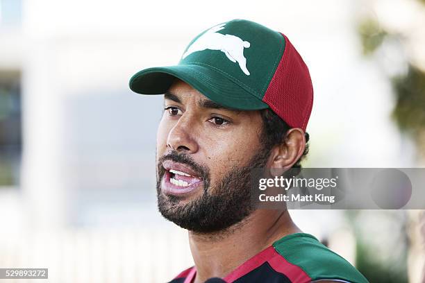 Dane Nielsen speaks to the media during a South Sydney Rabbitohs media session at Redfern Oval on May 10, 2016 in Sydney, Australia.