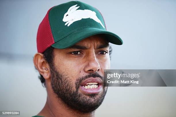 Dane Nielsen speaks to the media during a South Sydney Rabbitohs media session at Redfern Oval on May 10, 2016 in Sydney, Australia.