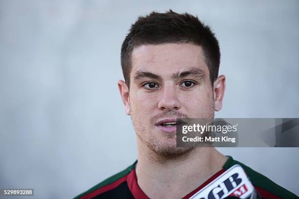 Paul Carter speaks to the media during a South Sydney Rabbitohs media session at Redfern Oval on May 10, 2016 in Sydney, Australia.