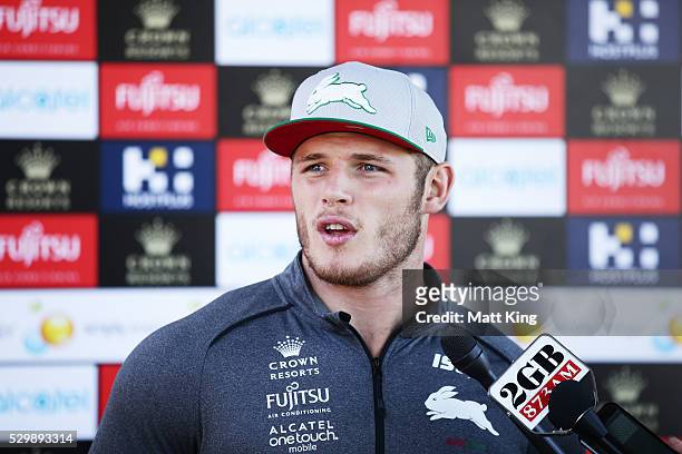 Thomas Burgess speaks to the media during a South Sydney Rabbitohs media session at Redfern Oval on May 10, 2016 in Sydney, Australia.