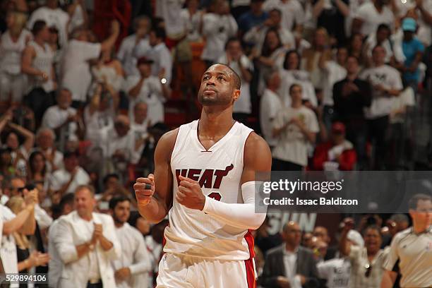 Dwyane Wade of the Miami Heat is seen during the game against the Toronto Raptors in Game Four of the Eastern Conference Semifinals at...