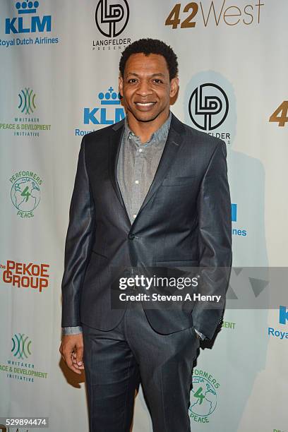 Derrick Baskin attends the 2016 Performers4Peace Benefit Concert at 42West on May 9, 2016 in New York City.