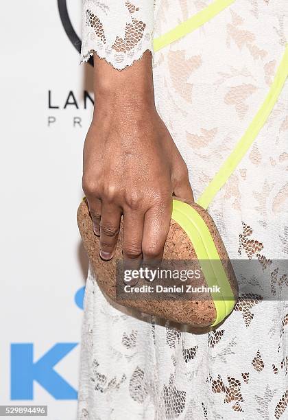 Janina Zione Gavankar, bag detail, attends the 2016 Performers4Peace Benefit Concert on May 09, 2016 in New York, New York.