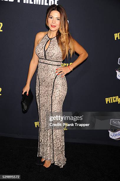 Actress Romina Laino arrives at the world premiere of "Pitch Perfect 2" held at the Nokia Theater L.A. Live.