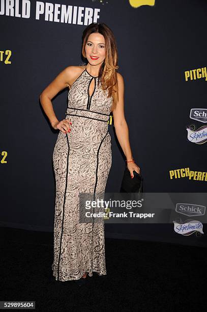 Actress Romina Laino arrives at the world premiere of "Pitch Perfect 2" held at the Nokia Theater L.A. Live.