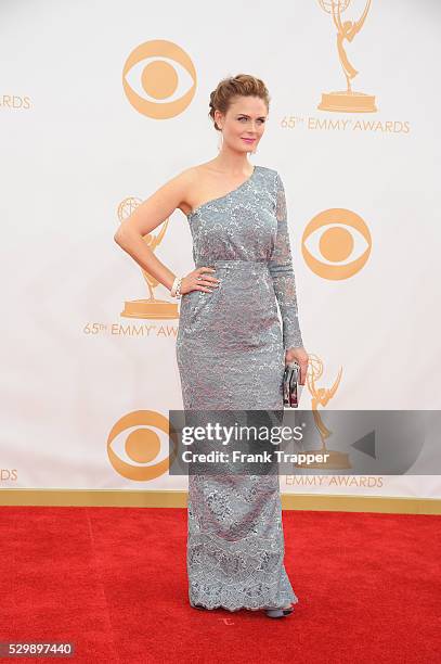 Actress Emily Deschanel arrives at the 65th Annual Primetime Emmy Awards held at the Nokia Theatre L.A.