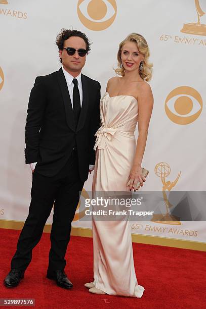Actor Johnny Galecki and guest Kelly Garner arrive at the 65th Annual Primetime Emmy Awards held at the Nokia Theatre L.A.