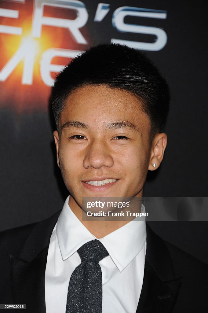 Actor Brandon Soo Hoo arrives at the premiere of "Enders Game" held