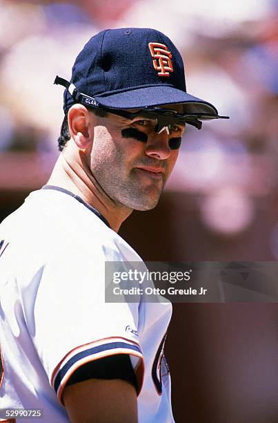 Will Clark of the San Francisco Giants looks on during a game in the 1989 season at Candlestick Park in San Francisco, California.