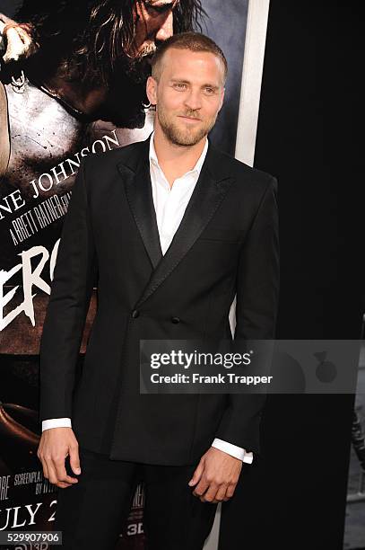 Actor Tobias Santelmann arrives at the premiere of "Hercules" held at TCL Chinese Theater in Hollywood.