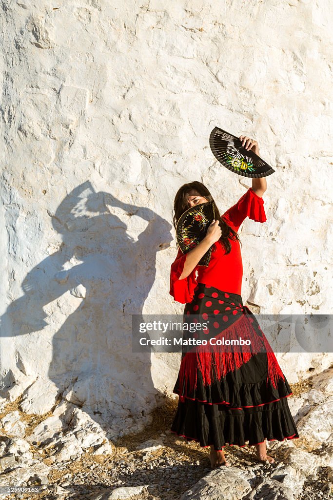 Spanish flamenco dancer performing outdoors