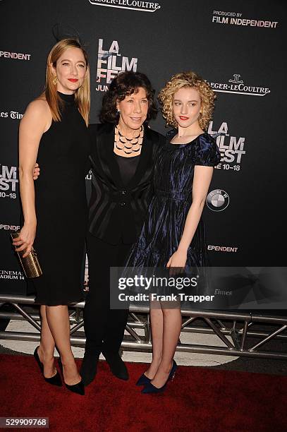 Actors Judy Greer, Lily Tomlin and Julia Garner arrive at the Los Angeles Film Festival opening night premiere of "Grandma" held at Regal Cinemas...