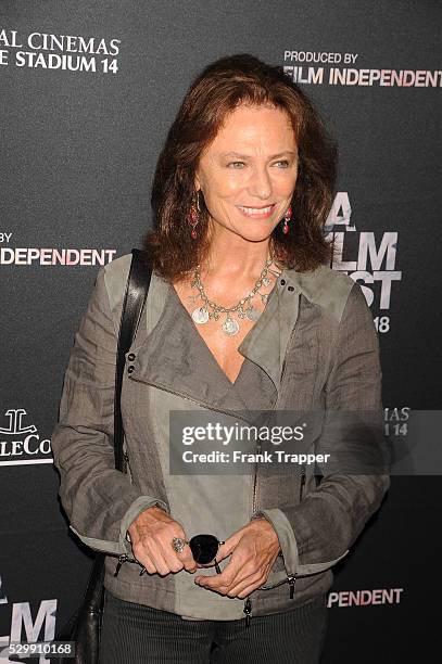 Actress Jacqueline Bisset arrives at the Los Angeles Film Festival opening night premiere of "Grandma" held at Regal Cinemas L.A. Live.