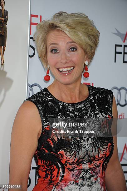 Actress Emma Thompson arrives at the premiere of "Saving Mr. Banks" held at AFI FEST 2013 presented by Audi at TCL Chinese Theatre in Hollywood.