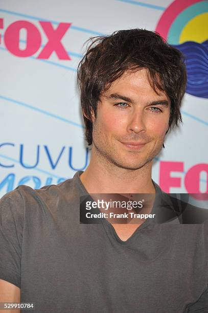 Actor Ian Somerhalder, winner of Choice Fantasy/Sci-Fi Show award, pose in the press room at the 2012 Teen Choice Awards held at the Gibson...