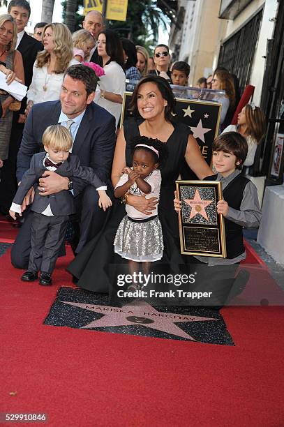 Actresses Mariska Hargitay with her husband Peter Hermann and her children pose at the ceremony that honored her with a Star on the Hollywood Walk of...