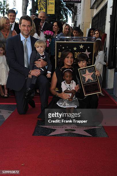 Actresses Mariska Hargitay with her husband Peter Hermann and her children pose at the ceremony that honored her with a Star on the Hollywood Walk of...