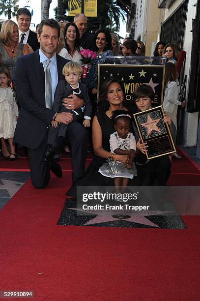 Actresses Mariska Hargitay with her husband Peter Hermann and her children pose at the ceremony that honored her with a Star on the Hollywood Walk of...