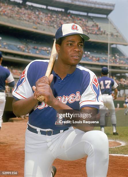 Dusty Baker of the Atlanta Braves poses before an MLB game at Shea Stadium in Flushing, New York. Baker played for the Atlanta Braves 1968-1975.