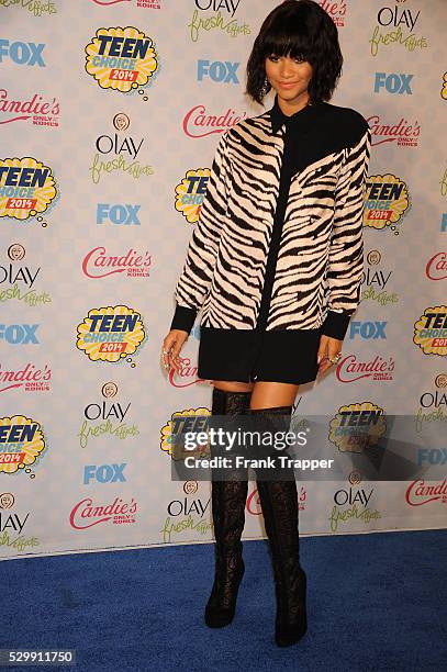 Recording artist Zendaya Coleman posing in the press room at the 2014 Teen Choice Awards held at the Shrine Auditorium.