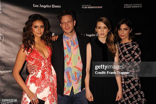 Actress Nina Dobrev, director Todd Strauss-Schulson, actors Taissa Farmiga and Angela Trimbur arrive at the LAFF Gala Screening of "The Final Girls"...