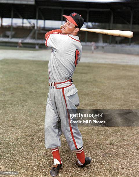 Stan Musial of the St. Louis Cardinals poses for a portrait in midswing. Stan Musial played for the St. Louis Cardinals from 1941-1963.