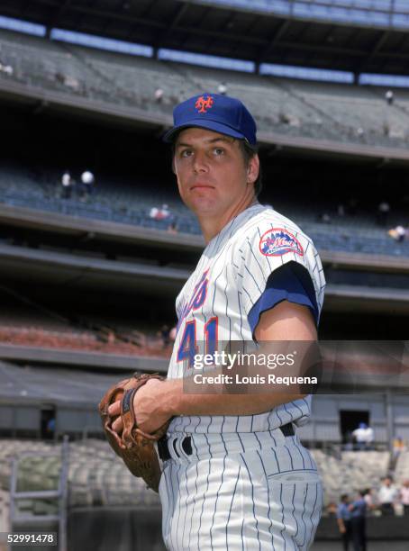 Tom Seaver of the New York Mets poses before an MLB game at Shea Stadium in Flushing, New York.