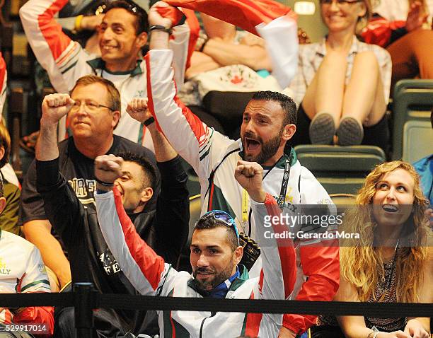 Italy supporters cheer during the Archery Finals at the Invictus Games at ESPN Wide World of Sports complex on May 9, 2016 in Lake Buena Vista,...