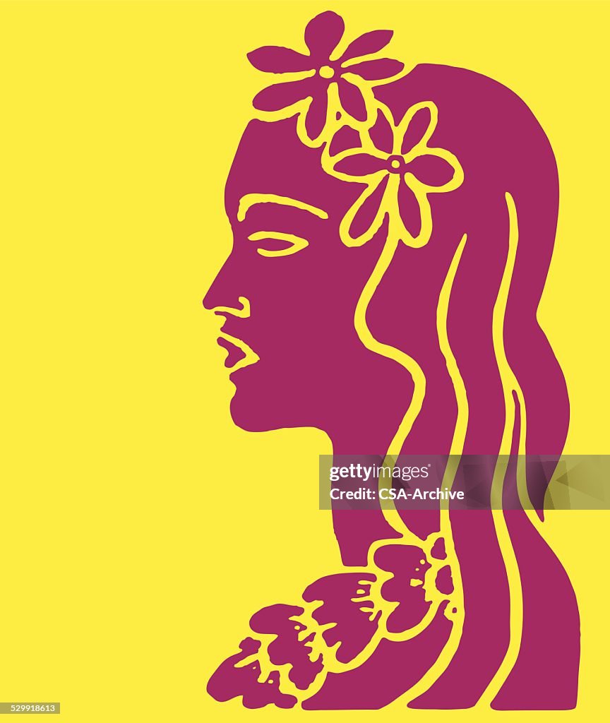 Island Woman with Flowers in Hair and Lei
