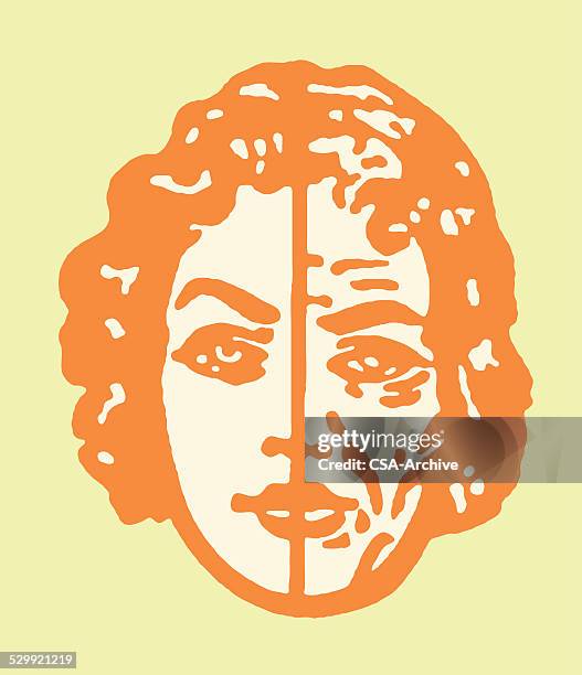 woman with half-young - makeover stock illustrations