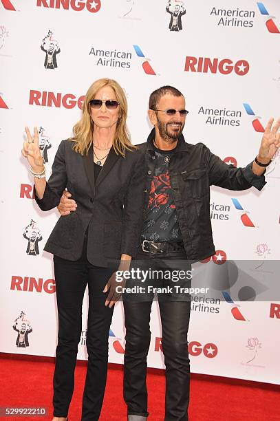 Recording artist Ringo Starr and wife Barbara Bach arrive at his 75th Birthday fan gathering held at Capitol Records in Hollywood.