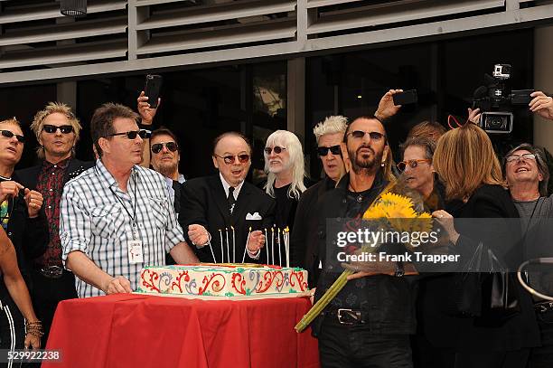 Recording artist Ringo Starr and guests attend the Ringo Starr 75th Birthday fan gathering held at Capitol Records in Hollywood.