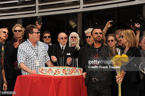 Recording artist Ringo Starr and guests attend the Ringo Starr 75th Birthday fan gathering held at Capitol Records in Hollywood.