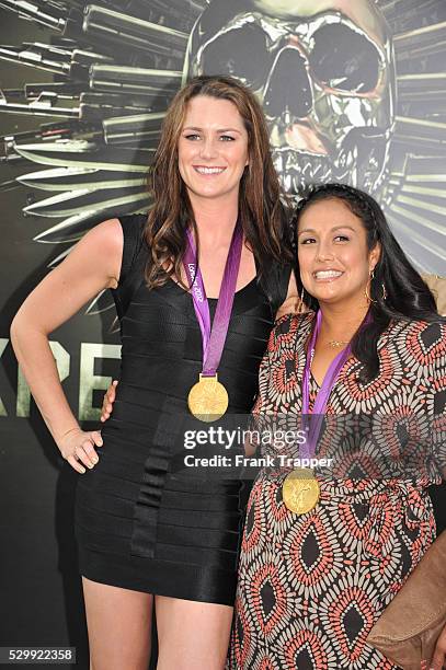 Olympic Gold Medalists, Jesica Steffens and Brenda Villa arrive at the premiere of Expendables 2 held at Grauman's Chinese Theater in Hollywood.