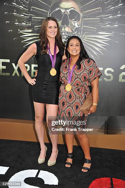 Olympic Gold Medalists, Jesica Steffens and Brenda Villa arrive at the premiere of Expendables 2 held at Grauman's Chinese Theater in Hollywood.