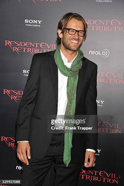 Actor Johan Urb arrives at the premiere of Resident Evil: Retribution held at Regal L. A. Live. .