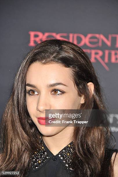 Actress Hannah Marks arrives at the premiere of Resident Evil: Retribution held at Regal L. A. Live. .