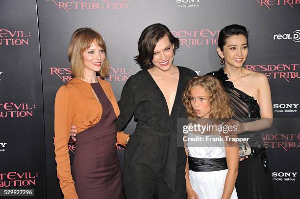 Actors Sienna Guillory, Milla Jovovich, Aryana Engineer and Li Bingbing arrive at the premiere of Resident Evil: Retribution held at Regal L. A....