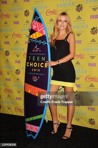 Actress Bella Thorne posing in the press room at the Teen Choice Awards 2015 held at the USC Galen Center.