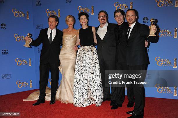 Actors Bryan Cranston, Anna Gunn and Betsy Brandt, writer-producer Vince Gilligan, actors R.J. Mitte and Aaron Paul, winners of Best Series - Drama...