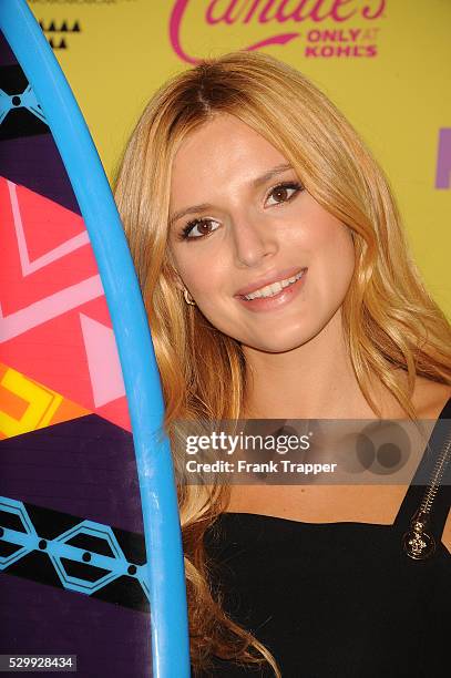 Actress Bella Thorne posing in the press room at the Teen Choice Awards 2015 held at the USC Galen Center.