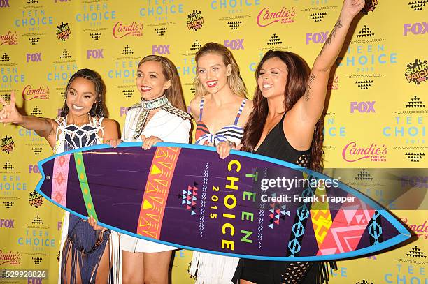 Singers Leigh-Anne Pinnock, Perrie Edwards, Jade Thirlwall and Jesy Nelson of "Little Mix", winners of the Choice Music: Breakout Artist award, pose...