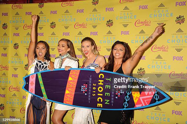 Singers Leigh-Anne Pinnock, Perrie Edwards, Jade Thirlwall and Jesy Nelson of "Little Mix", winners of the Choice Music: Breakout Artist award, pose...