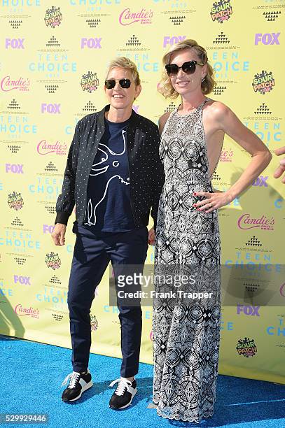 Personality Ellen DeGeneres and actress Portia de Rossi arrives at the Teen Choice Awards 2015 held at the USC Galen Center. TV personality Ellen...