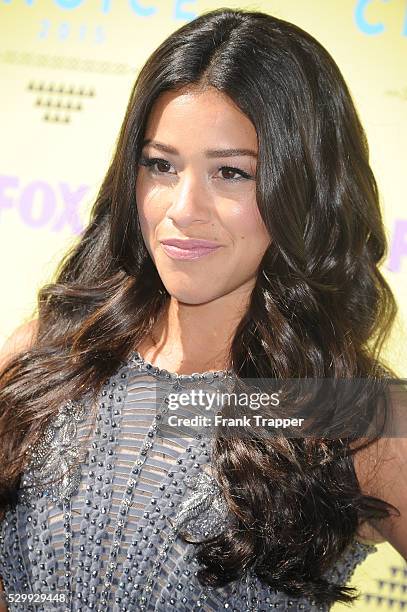 Actress Gina Rodriguez arrives at the Teen Choice Awards 2015 held at the USC Galen Center.