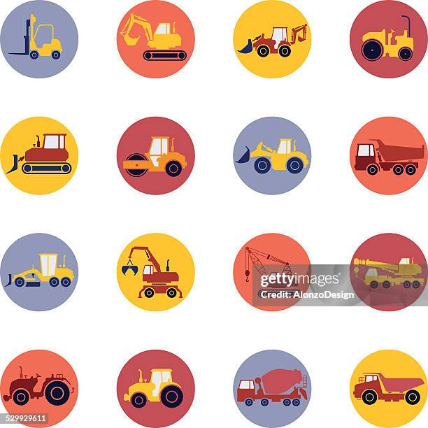 construction machine icon set - steam roller stock illustrations