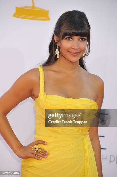 Actress Hannah Simone arrives at the 64th Annual Primetime Emmy Awards held at the Nokia Theater L.A. Live.