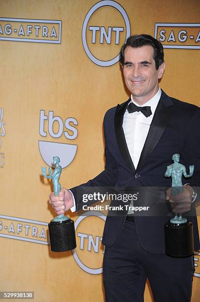 Actor Ty Burrell, winner of the Outstanding Performance by a Male Actor in a Comedy Series and Outstanding Performance by an Ensemble in a Comedy...