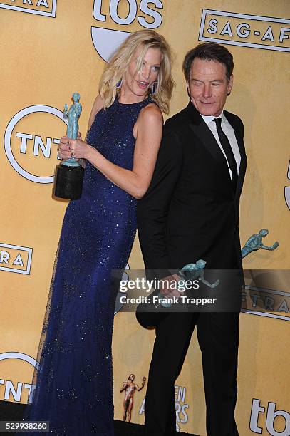 Actors Bryan Cranston and Anna Gunn members of the cast of "Breaking Bad", winner of the Best Ensemble in a Drama Series, pose at the 20th Annual...