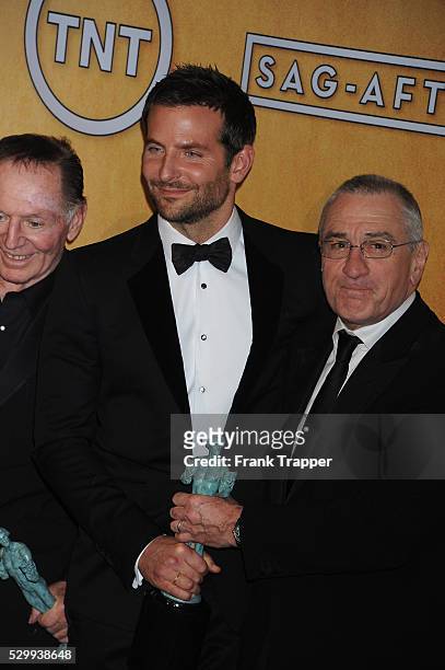 Actor Bradley Cooper and presenter Robert De Niro pose at the 20th Annual Screen Actors Guild Awards held at The Shrine Auditorium.